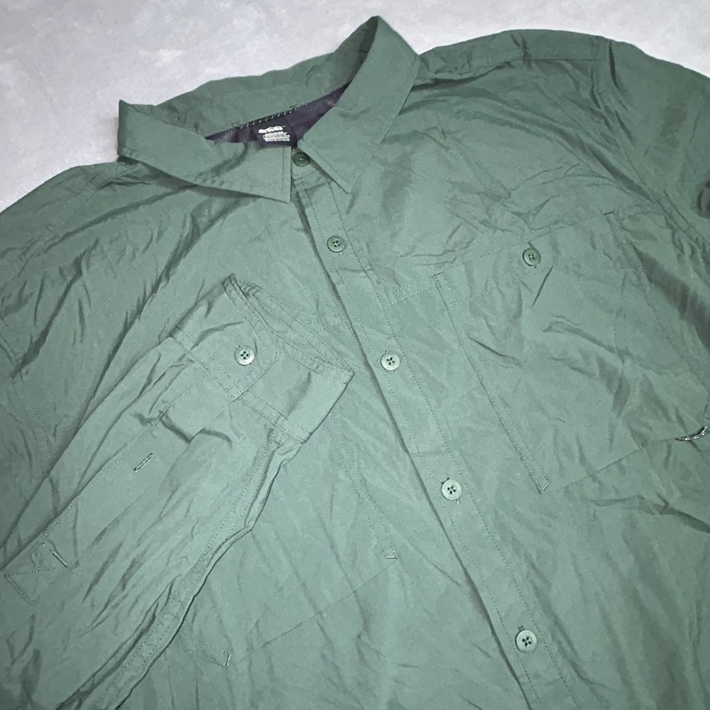 REI Co-op Mens XXl Green Sahara Long Sleeve Hiking Shirt Mesh Vent Stretch